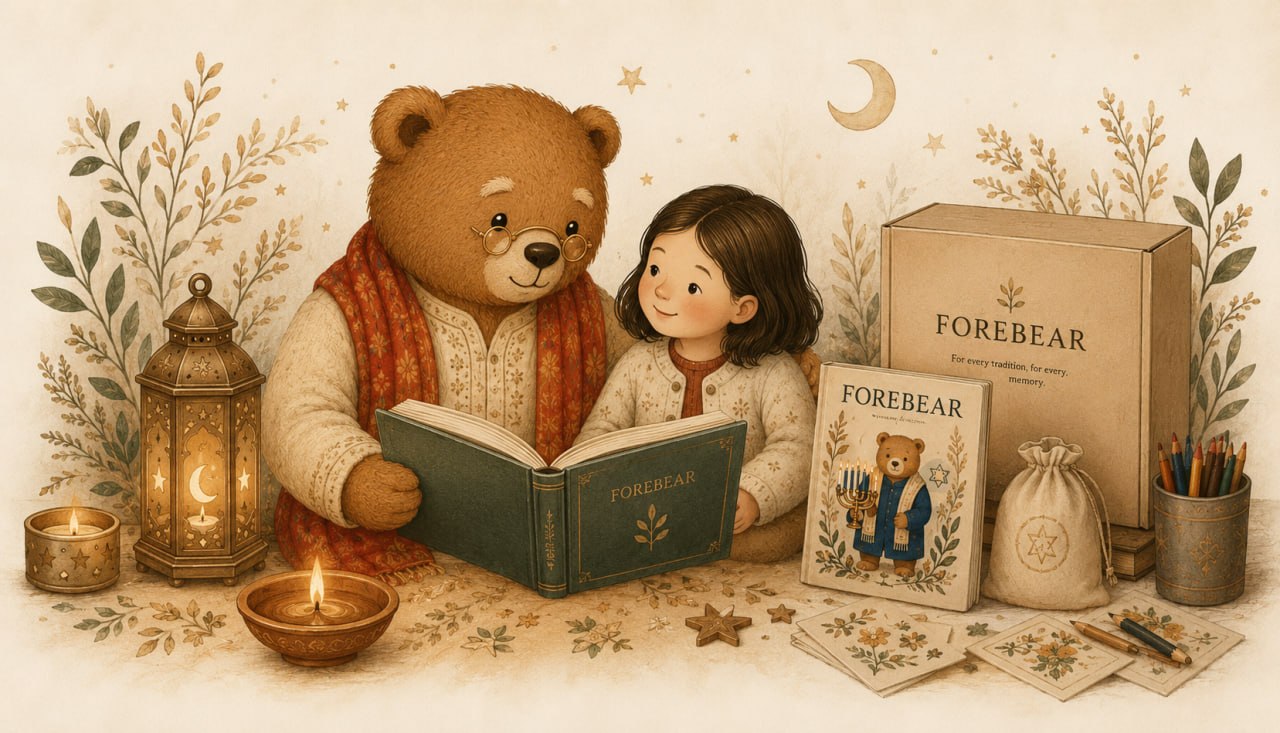 The Forebear reading with a child surrounded by holiday objects