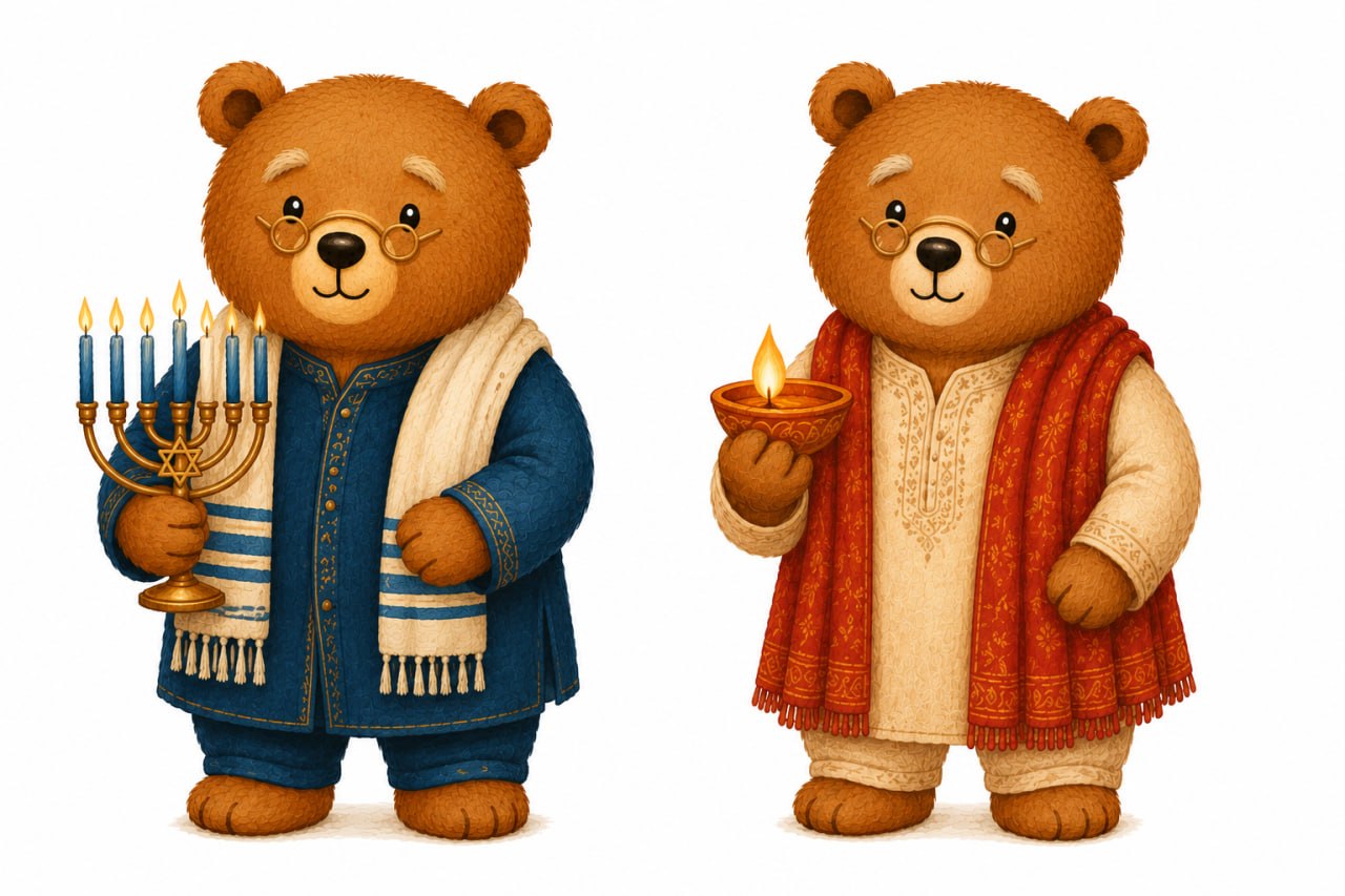 The Forebear dressed for Hanukkah and Diwali