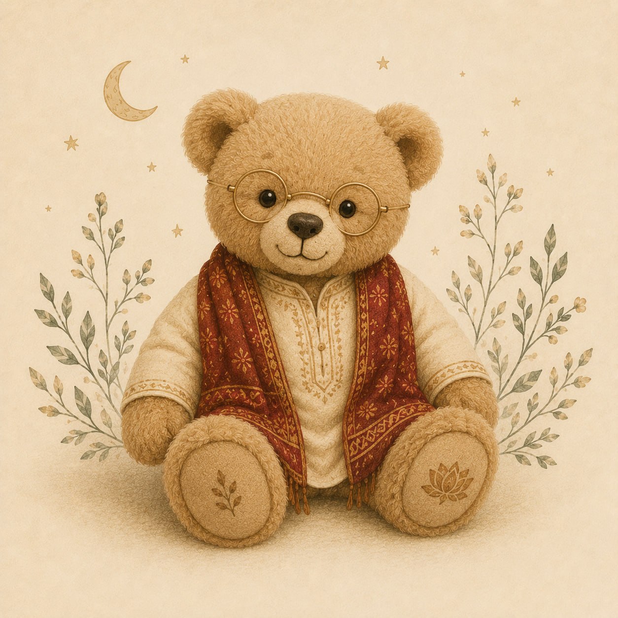 The Diwali Forebear — bear in kurta with red shawl
